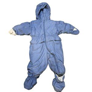 Vintage Carters Full Body Snowsuit W/ Floral Embroidery Blue Insulated 18 Months